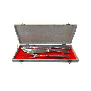 Vintage Eldan Carving Knife Fork Set 3 Piece Stainless MCM  Japan Original Case